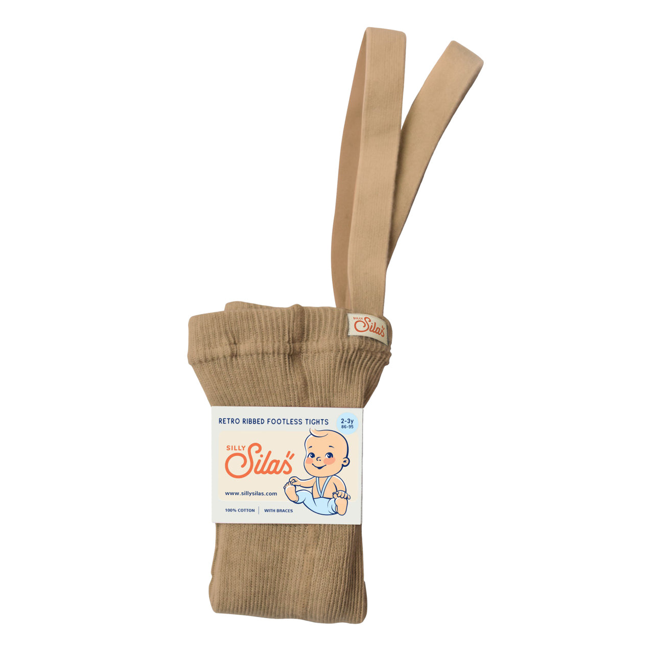 LEGGINSY DZIECIĘCE Z SZELKAMI W STYLU RETRO ZE 100% BAWEŁNY JASNOBRĄZOWE SILLY SILAS