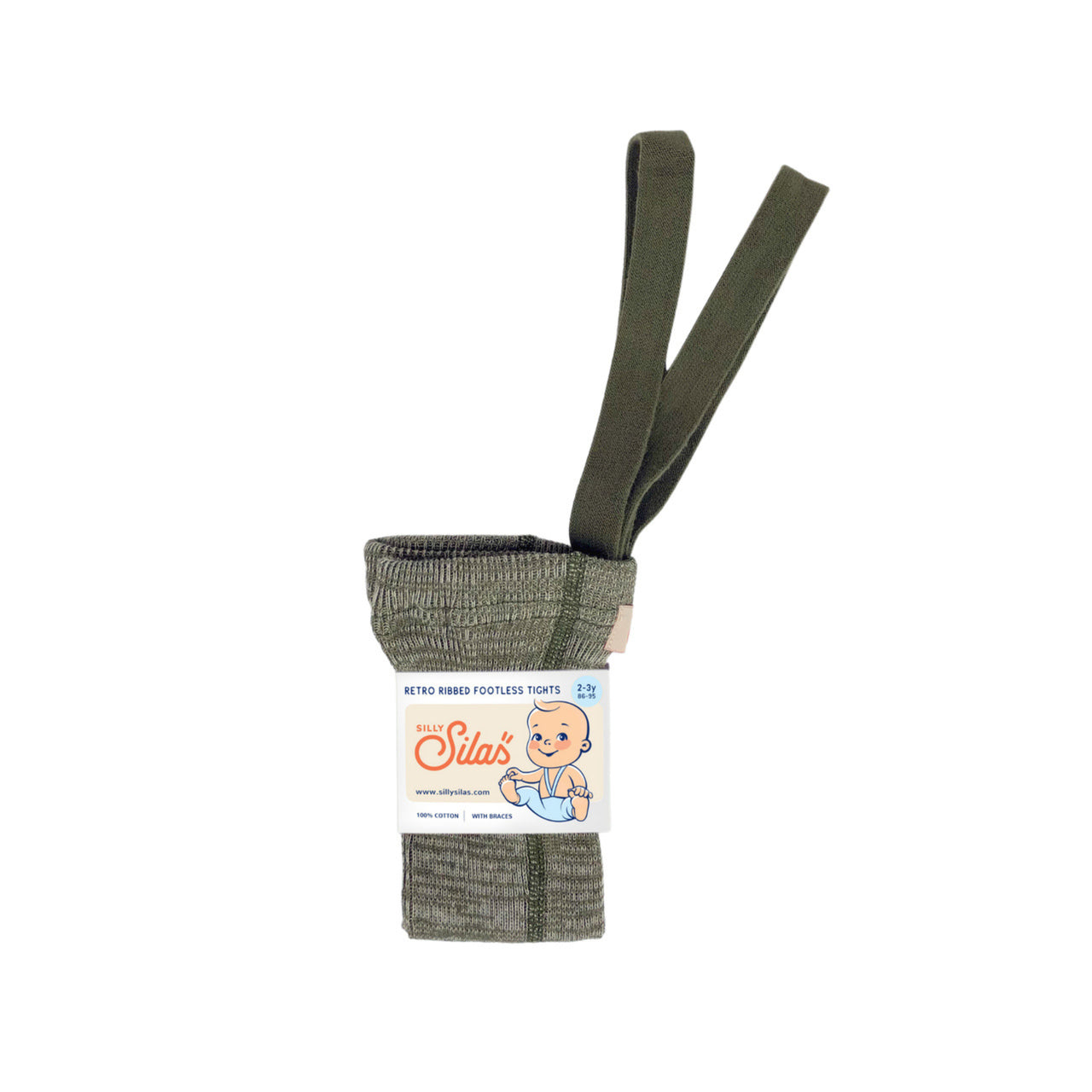 LEGGINSY DZIECIĘCE Z SZELKAMI W STYLU RETRO ZE 100% BAWEŁNY OLIWKOWE SILLY SILAS