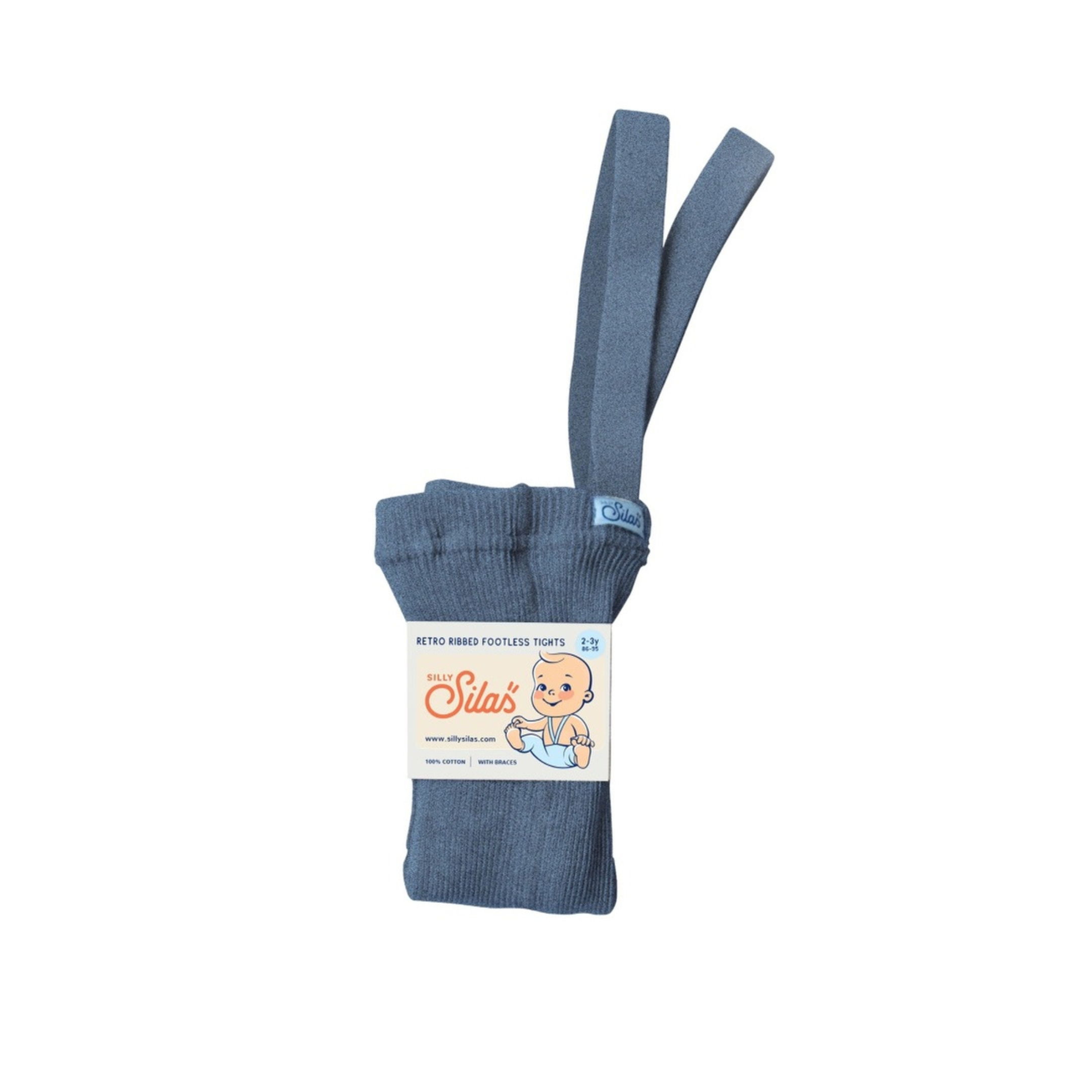 LEGGINSY DZIECIĘCE Z SZELKAMI W STYLU RETRO ZE 100% BAWEŁNY NIEBIESKIE SILLY SILAS